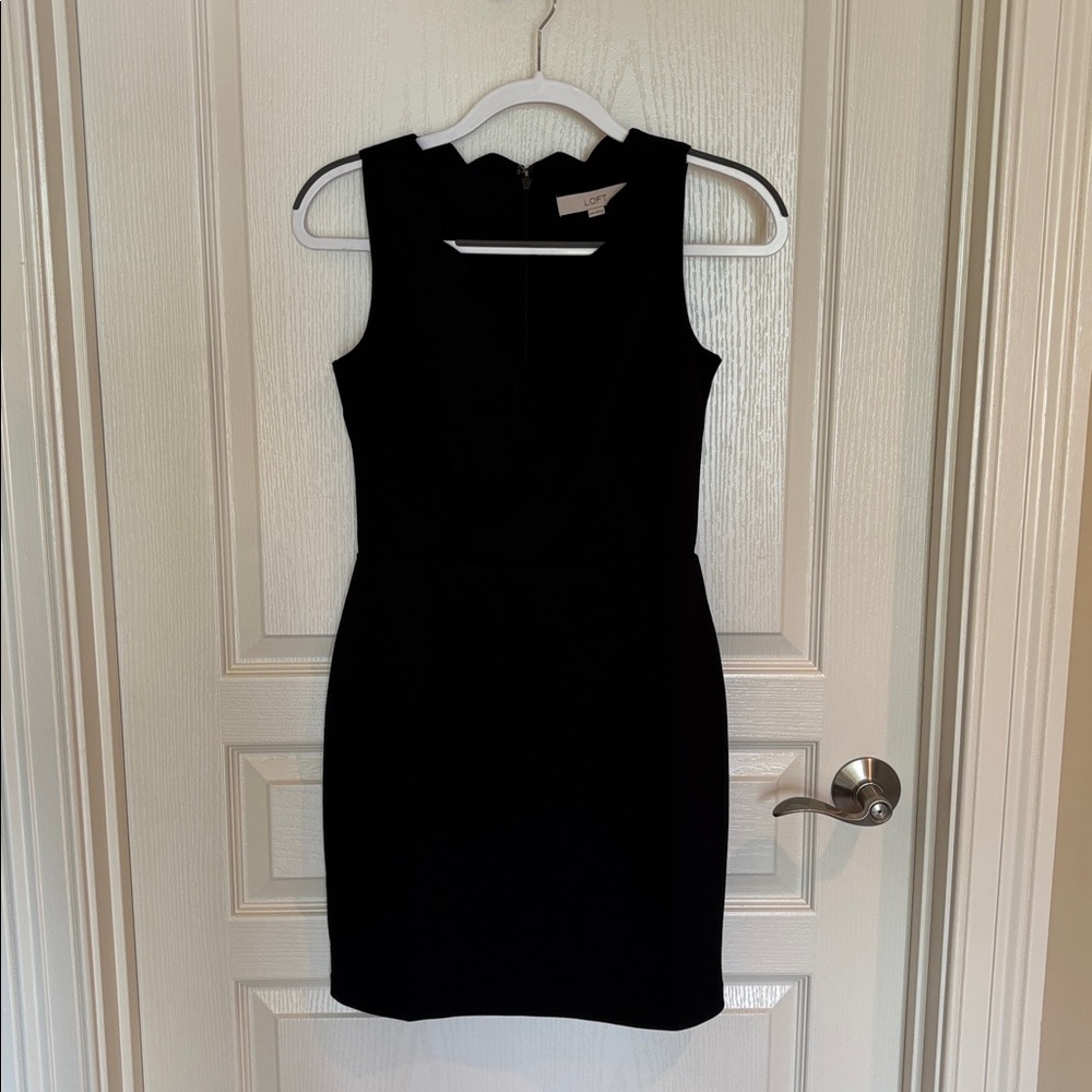 LOFT Black Sleeveless Sheath Dress with Notch Neckline